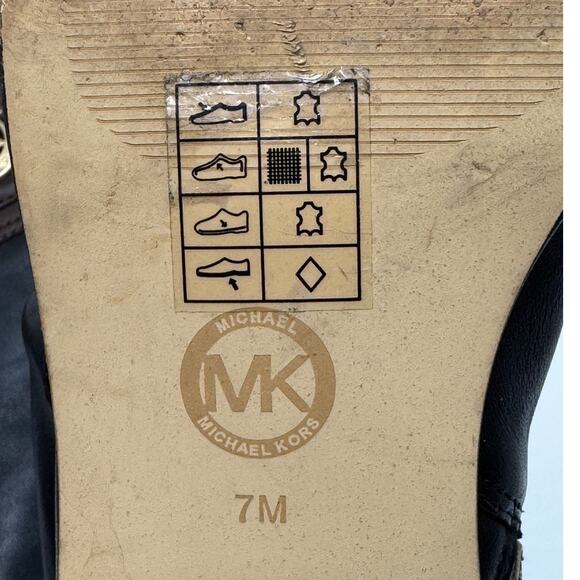 Michael Kors · 7M · Tall Riding Boots · Genuine Leather · Black/Brown · Gold MK - Picture 9 of 13